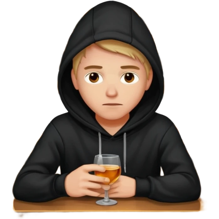 Caucasian in black hoodie sitting sad at bar emoji