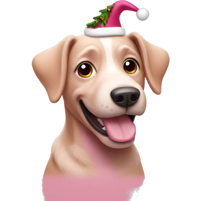 Pink dog celebrating Christmas  emoji
