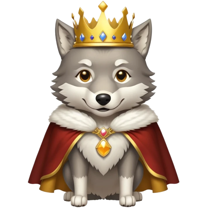 A majestic wolf wearing a golden crown and royal cape emoji