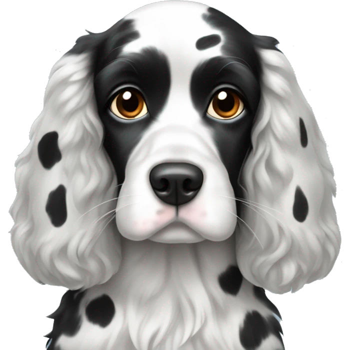 Black and white spotted cocker spaniel one blue eye emoji