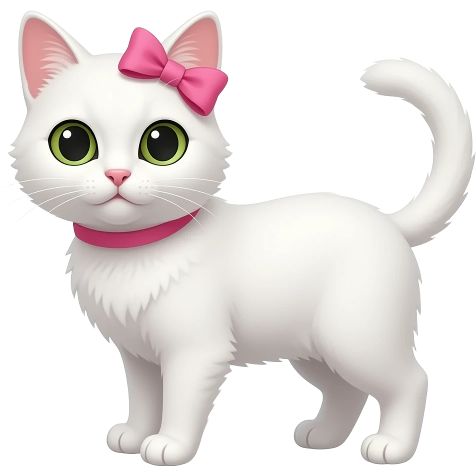 Белая кошка с  розовым бантиком на голове emoji