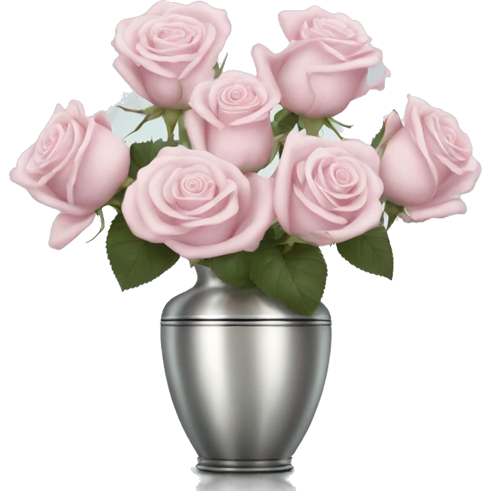 Pale pink roses in silver vase emoji