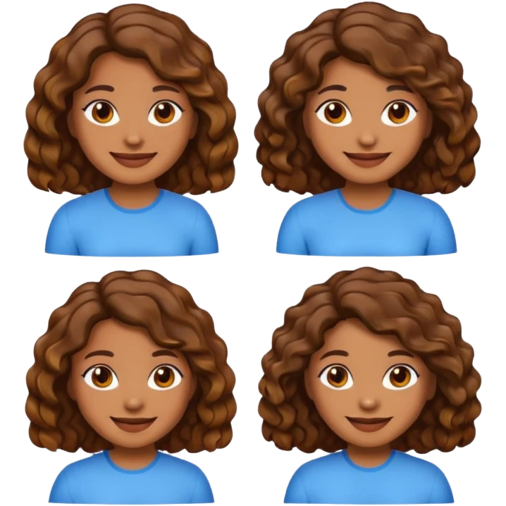 Emojis de uma mulher parda, com cabelo ondulado de várias formas emoji