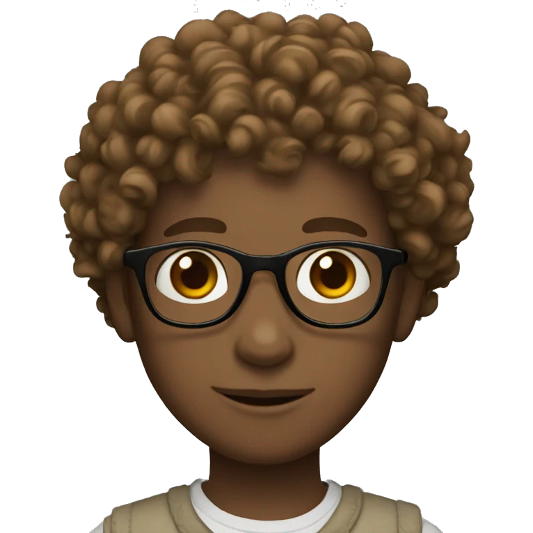  white curly boy with glasses and brown eyes emoji