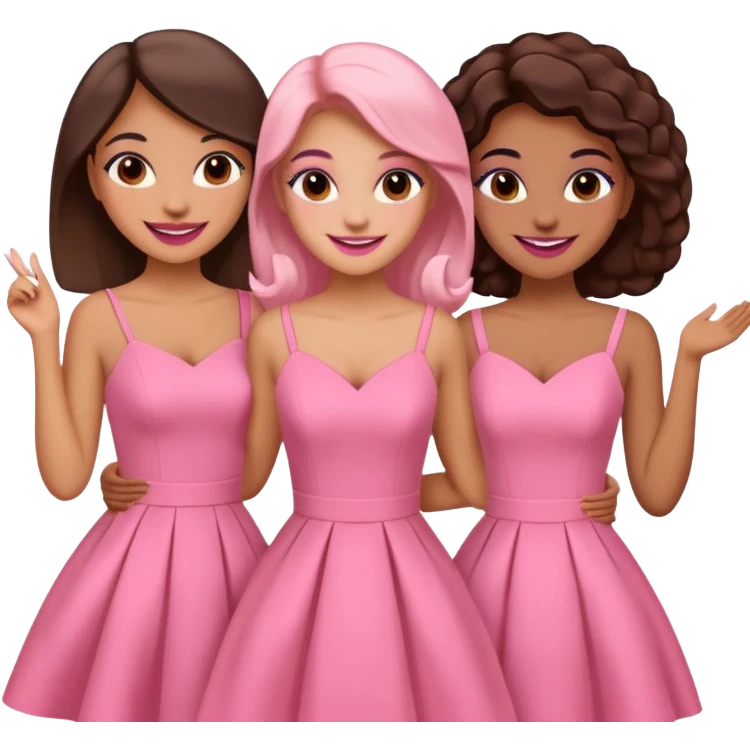 3 besties with professional glammed up looks wearing pink, medium skin tone smiling big emoji