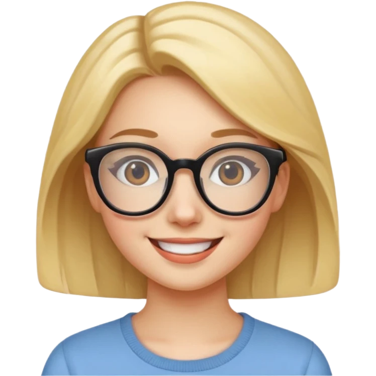 young woman wearing glasses, cute and bright feeling, iPhone emoji style emoji