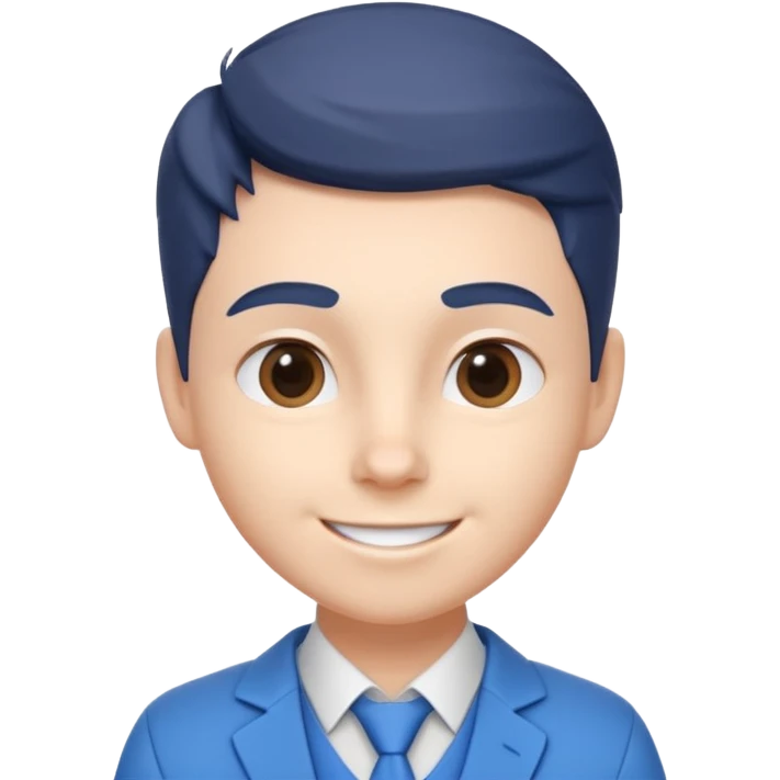 Genera una mascota considerando Instructor joven
Estilo 3D moderno, carismático (tipo animación profesional)
Sonrisa natural, mirada cercana
Colores blanco y azul
Vestimenta empresarial casual emoji
