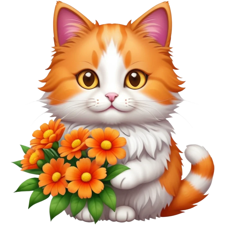 A cute cat holding a lot of flowers emoji