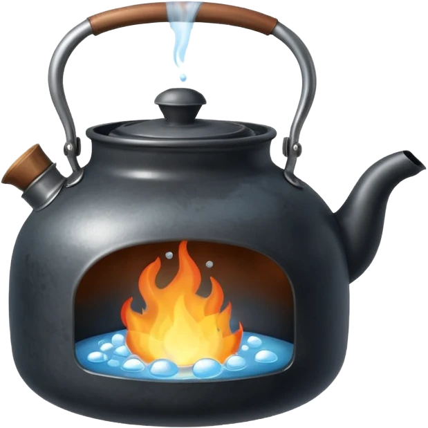 a small pot or kettle filled with water placed on fire, the water is boiling intensely with visible steam and bubbles rising, bright lighting, clean white background



 emoji