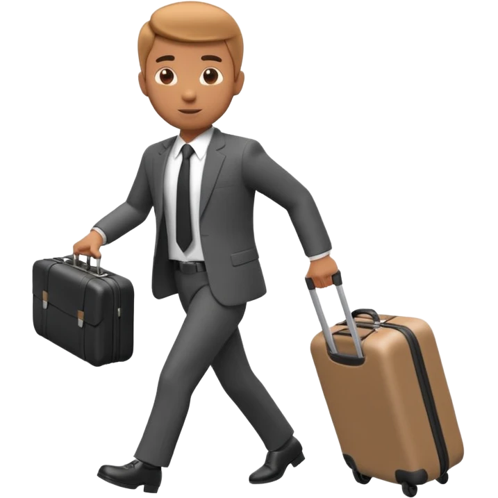 A 3D cartoon man in formal clothes pulling a suitcase behind him, slight motion blur, Memoji-style. emoji