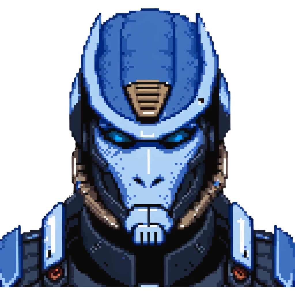 Garrus Vakarian from Mass Effect, turian with blue facial markings and targeting visor emoji
