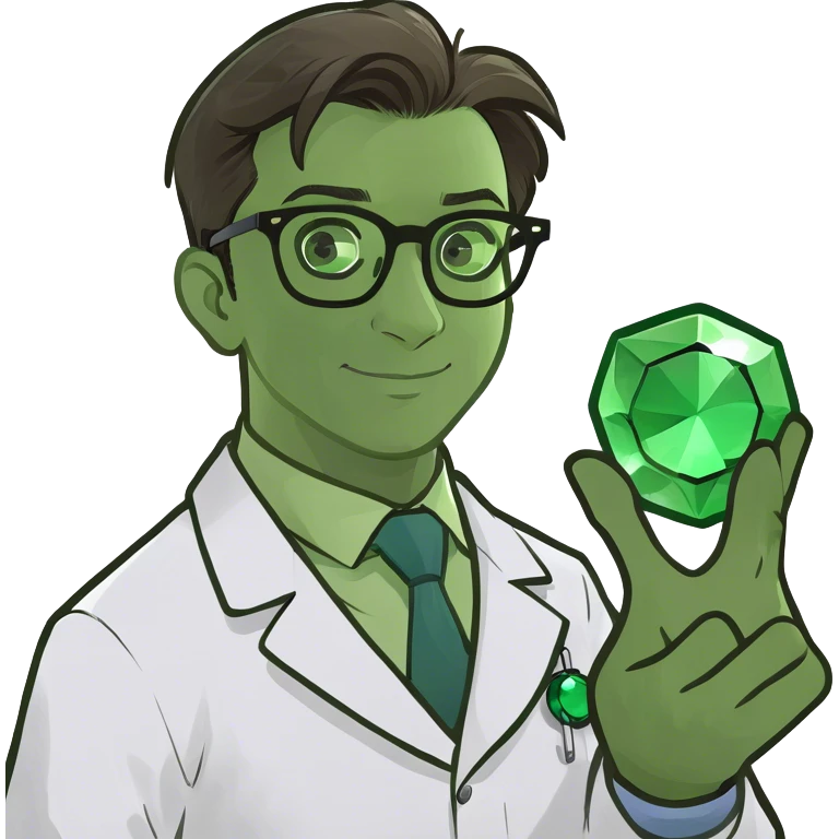 doctor holding a green gem emoji