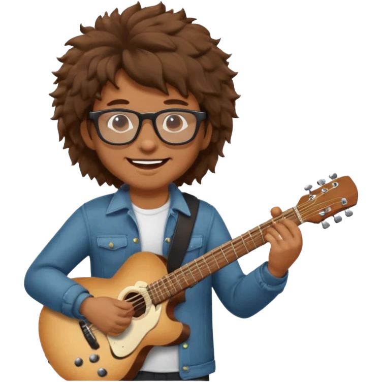 Guy with brown fluffy hair playing guitar with glasses emoji