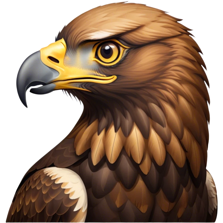 Cinematic Noble Golden Eagle Portrait Emoji, Poised and majestic, with a powerful, broad build, regal hooked beak, and piercing, intense eyes set against richly golden-brown plumage, Simplified yet sharp and sophisticated features, highly detailed, glowing with a soft, amber radiance, high shine, intelligent and commanding, stylized with an air of aerial supremacy, focused and determined, soft glowing outline, capturing the essence of a watchful and confident golden eagle that appears ready to soar out of the screen with effortless authority! emoji