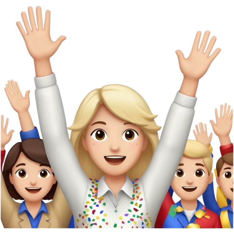 face with hands raised, confetti in the air, cheering at a parade emoji