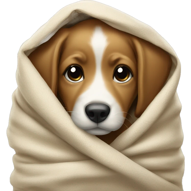 The puppy wrapped up in a blanked emoji