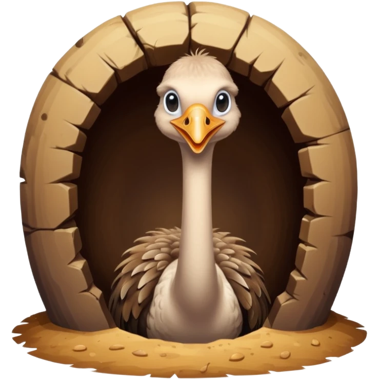 Ostrich with it's head inside a hole in the ground only it's body and neck visible emoji