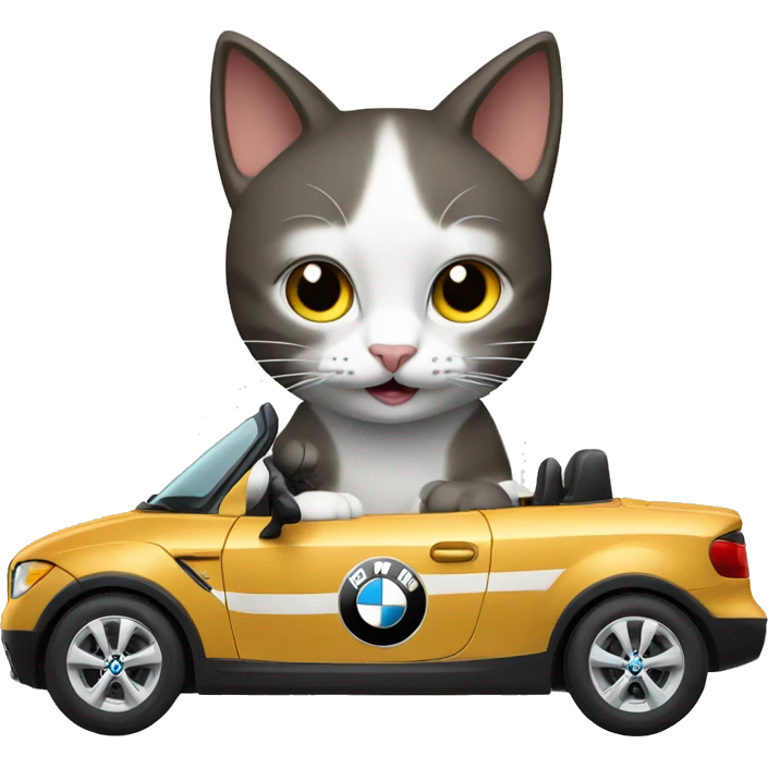 Cat driving  in a BMW-branded vehicle emoji