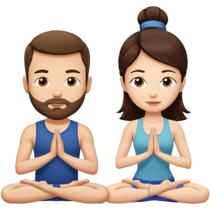 scottish man with stubble, brunette woman doing yoga emoji