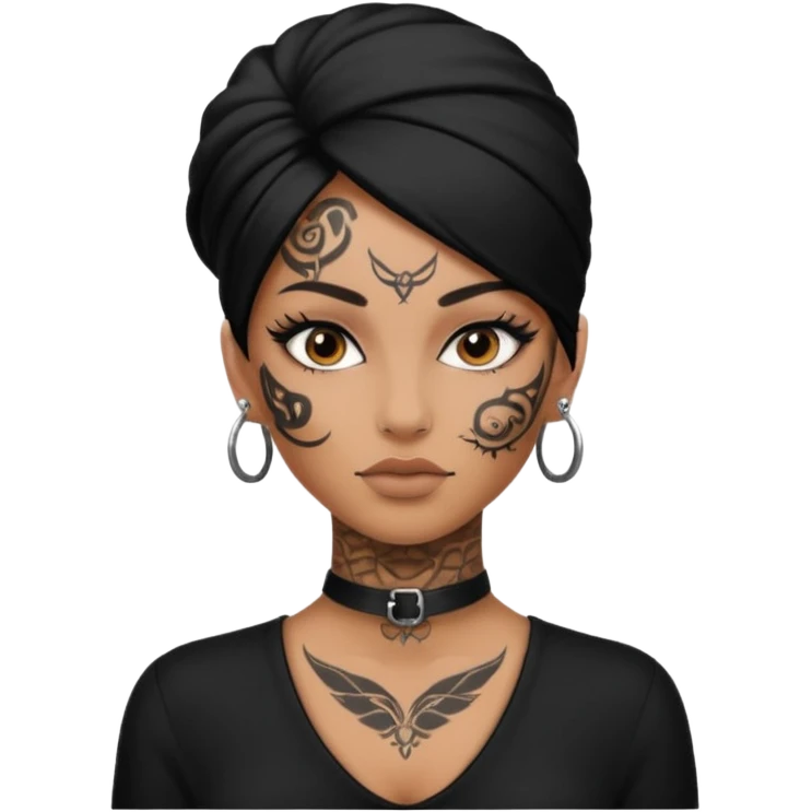 white shaman woman black clothes black accesories face tattoos emoji