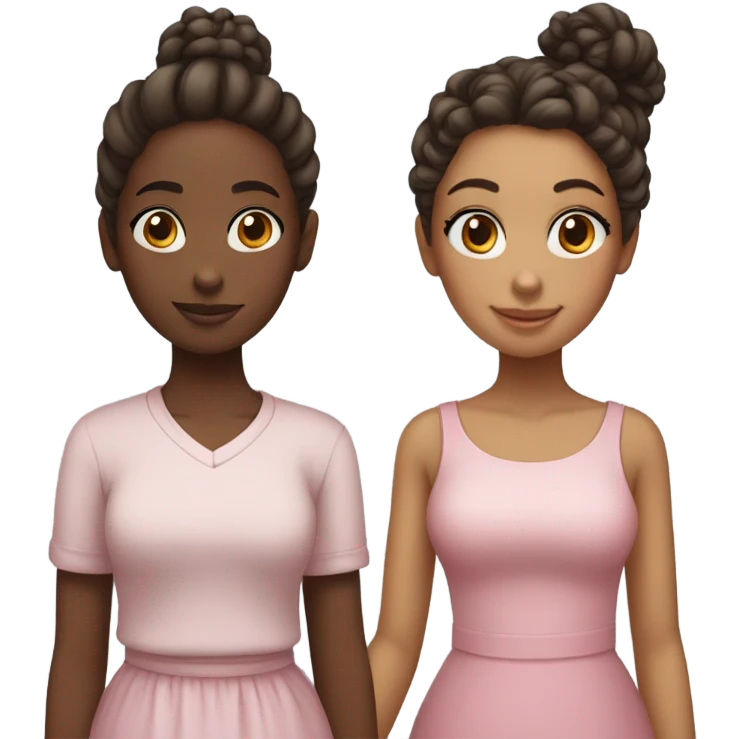 Two girls holding hands one  with a  bun and one feminine with curly hair emoji