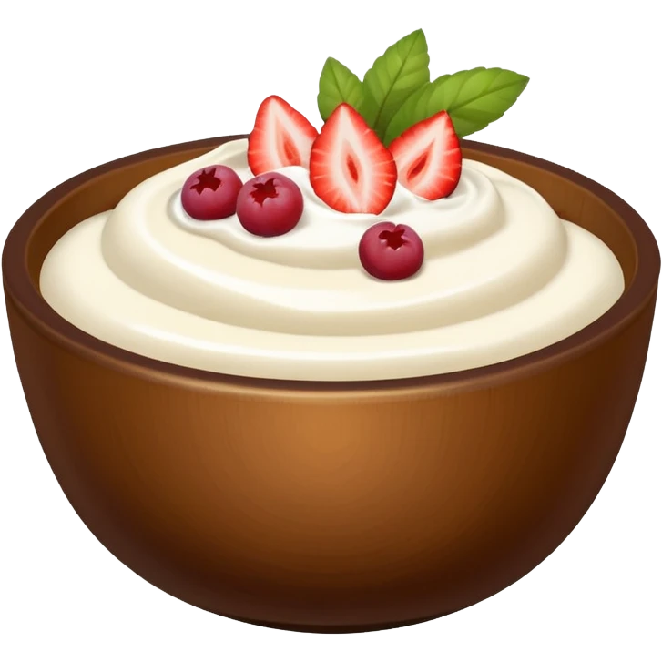 Brown bowl with yogurt and fruit in it emoji