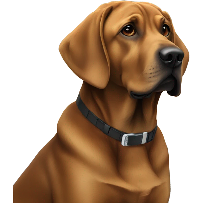 Brown Bloodhound lab mix by a Christmas tree  emoji