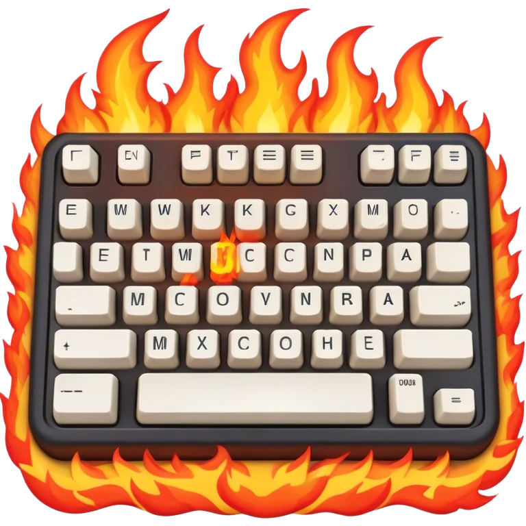 Cool mechanical keyboard in fire flames. emoji