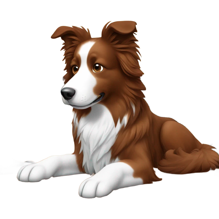 dog that looks like a reddish brown border collie with medium hair with headphones working from home office emoji