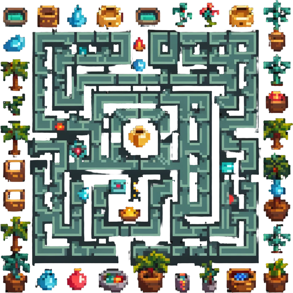 complex maze with treasures emoji