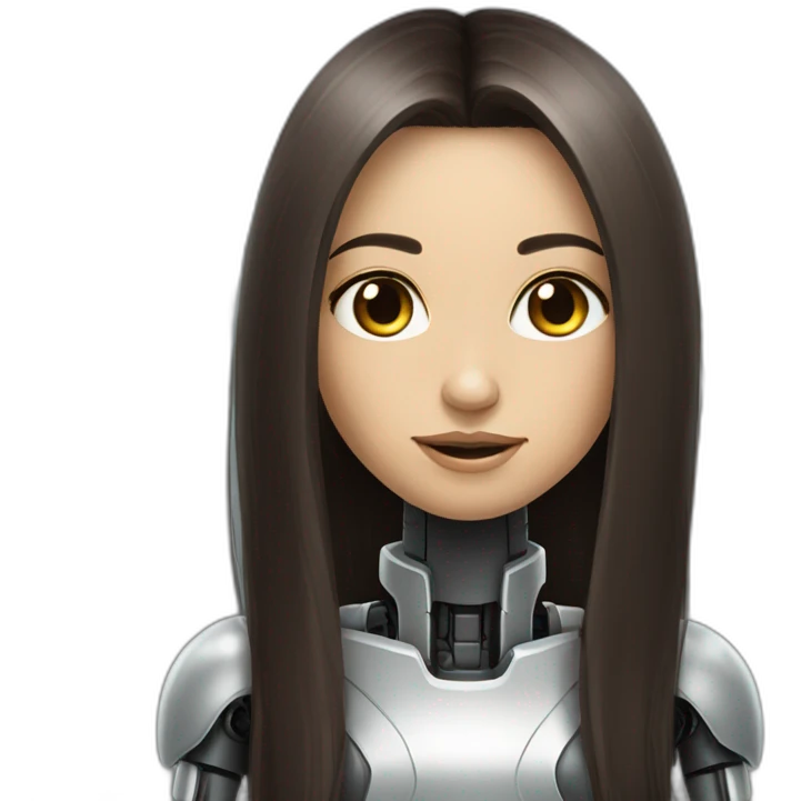 Cyborg robot girl dark brown long hair emoji