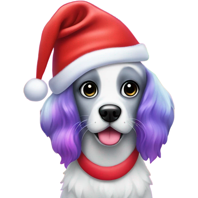 Lisa frank Christmas dog with Santa hat emoji