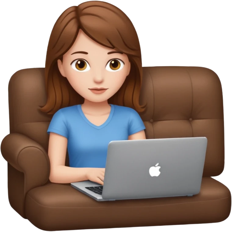 A white girl is lying on a sofa with a laptop emoji