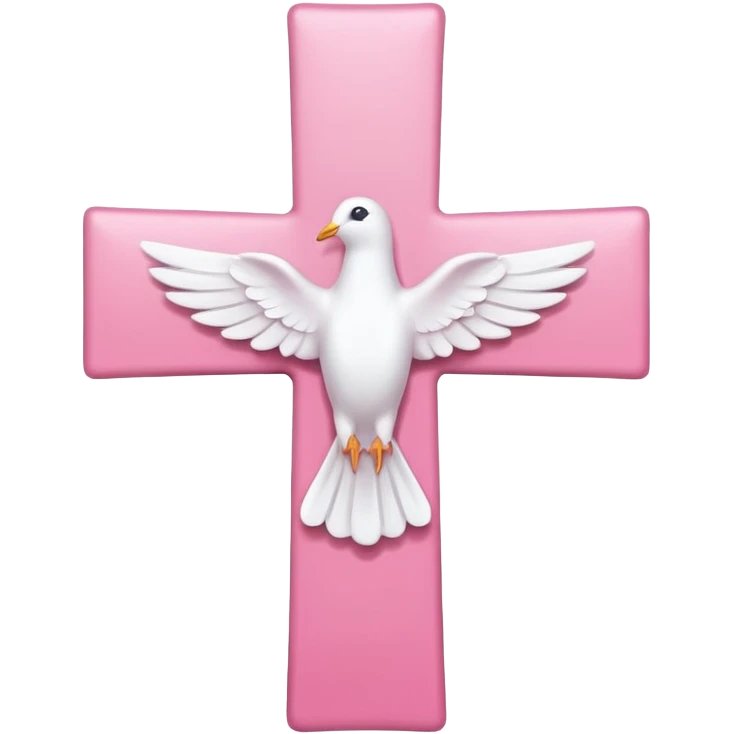 Pink and white simple cross with a dove outline emoji