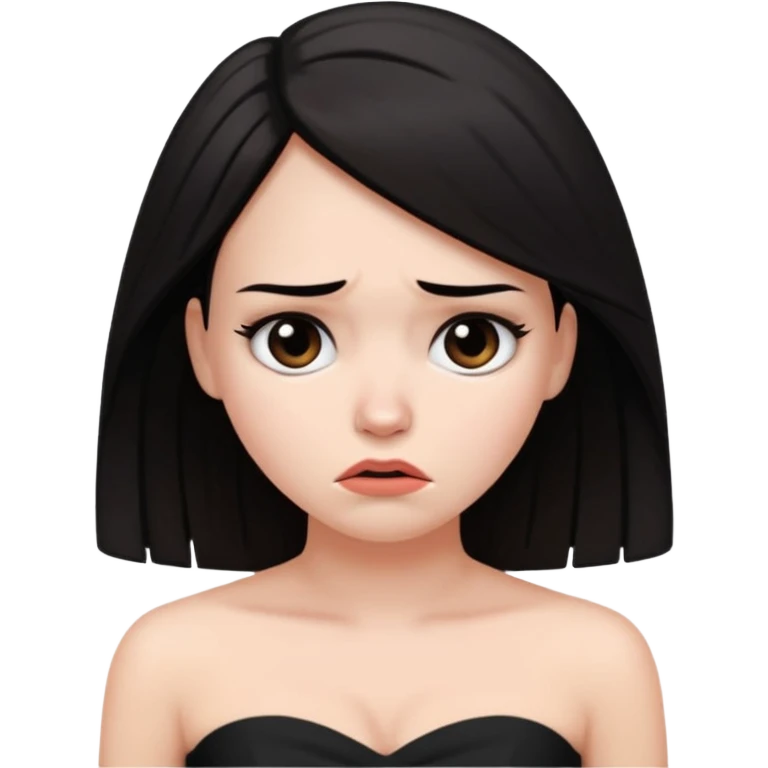 WOMAN WITH WHITE SKIN, DARK HAIR WEARING BLACK STRAPLESS DRESS LOOKING UPSET  emoji