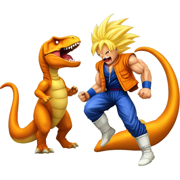 Super sayian Goku fighting a T. rex  emoji
