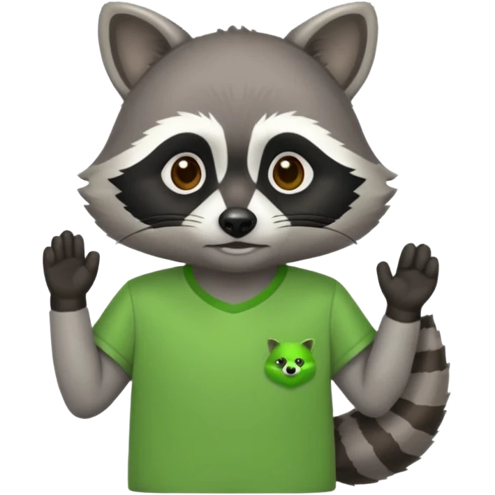 Raccoon wearing a green Duolingo shirt emoji