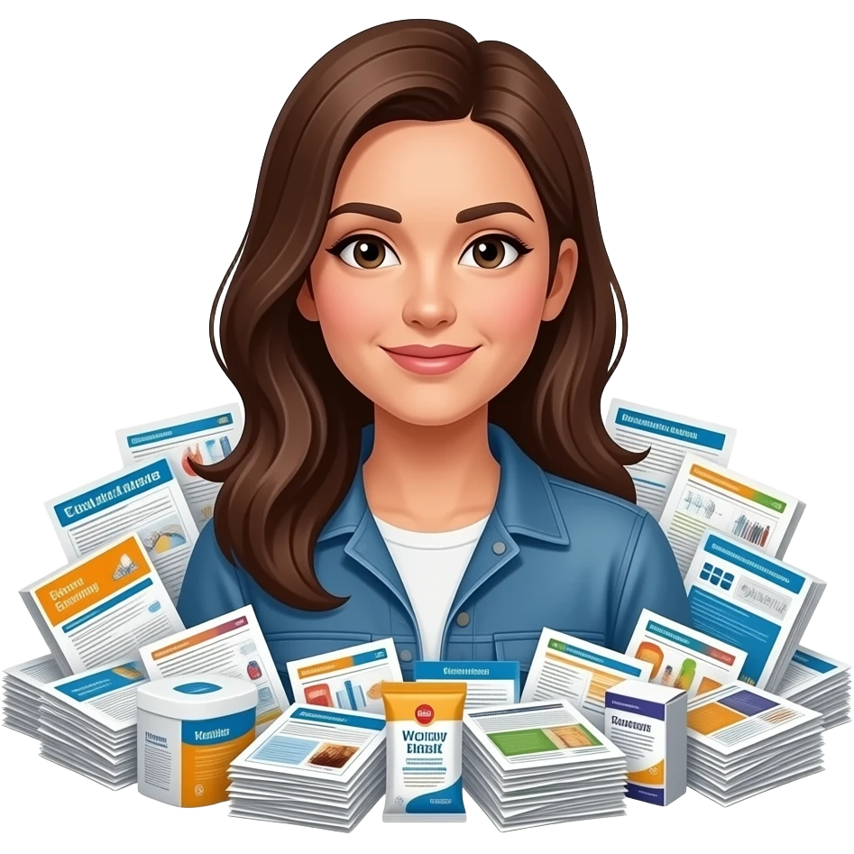 product information overload woman with products emoji