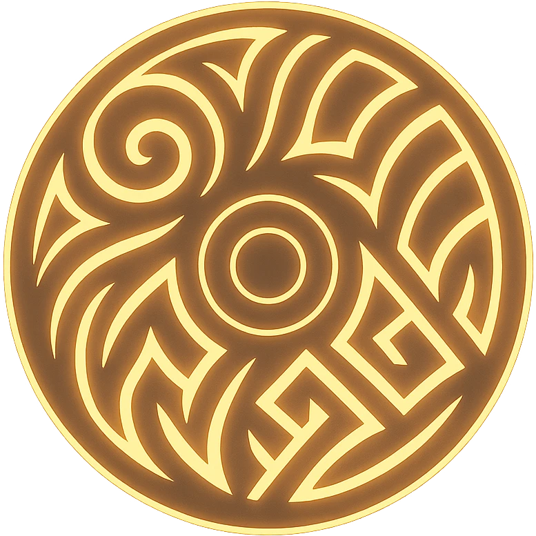 A minimalist CD disc with tribal pattern, glowing effect emoji