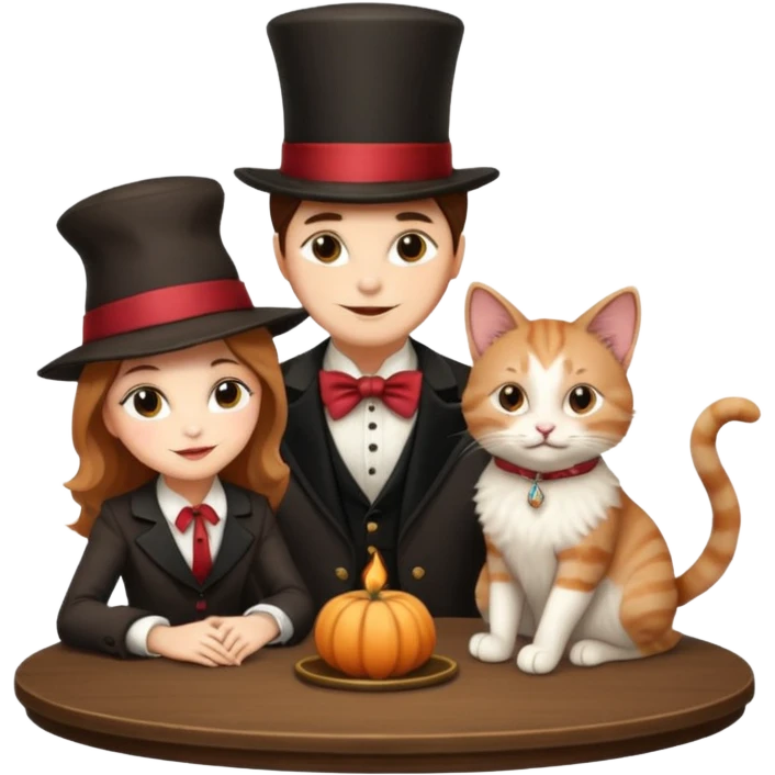 magician couple and their pet cat emoji