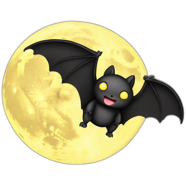 black baby bat wings in front of light yellow moon emoji