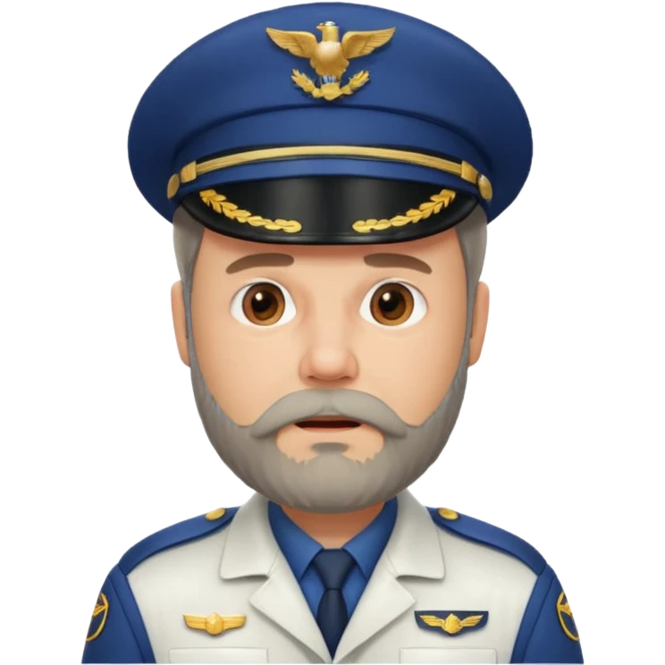 Middle-age, beard, wearing pilot uniform include hat, irritate attitude emoji
