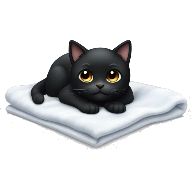 Cute black cat laying on a white blanket emoji