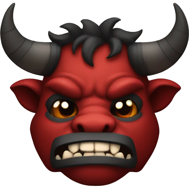 Minotaur in black and red colors in the style of a creepy smiling emoji. emoji