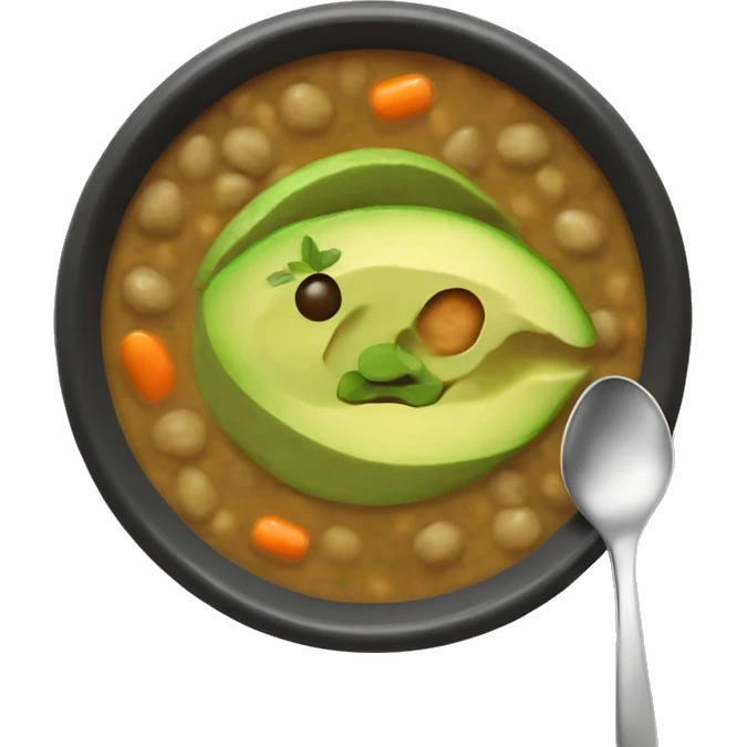 Lentil soup with cut avocado and spoon emoji