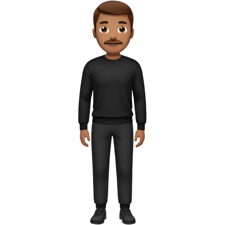 man with mustache, brown hair, 33years old, shirt, high temple Black pullover with a white shirt underneath and black fabric trousers 👕🖤👖 emoji