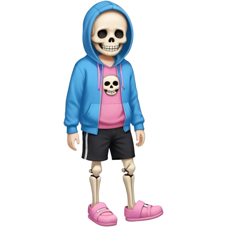 Sans The Skeleton, Blue Hoodie, Grin, Pink Slippers, Black Shorts emoji