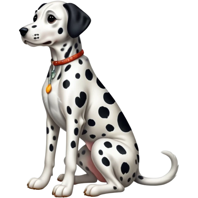 cinematic-[dalmatian dog]-realistic-full-body-sitting-emoji,-tail-resting-loosely-beside-its-paws,-head-tilted-dramatically,-sleek-[spotted]-fur,-simplified-yet-realistic-focused-features,-highly-detailed,-glowing-with-an-almost-sarcastic-glow emoji