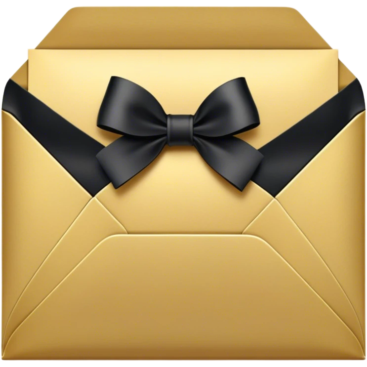 "An ornate black and gold envelope sealed with a delicate black ribbon bow and a small golden embellishment, evoking a sense of mystery and luxury." emoji
