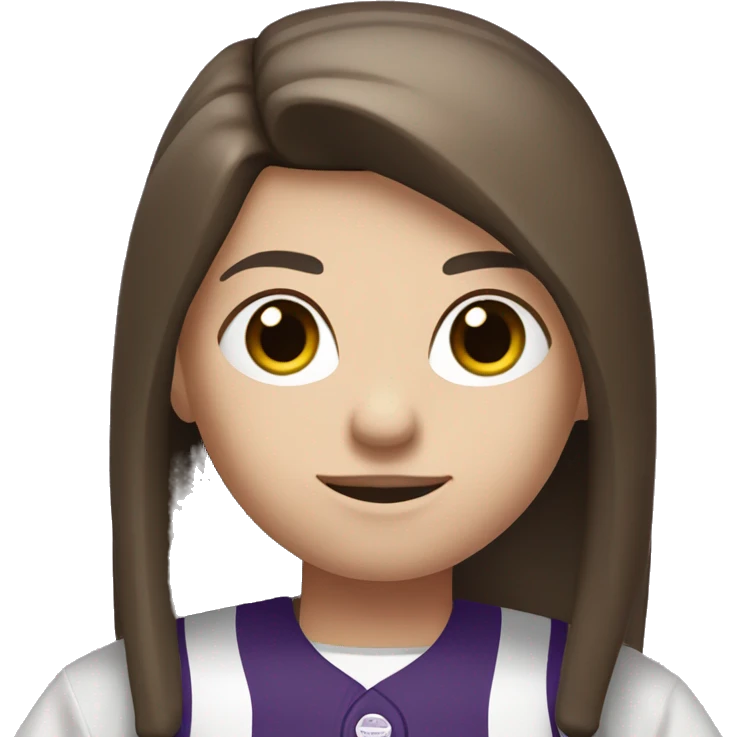 baseball card character. Brunette long straight hair. letter C logo. Purple and white uniform. emoji